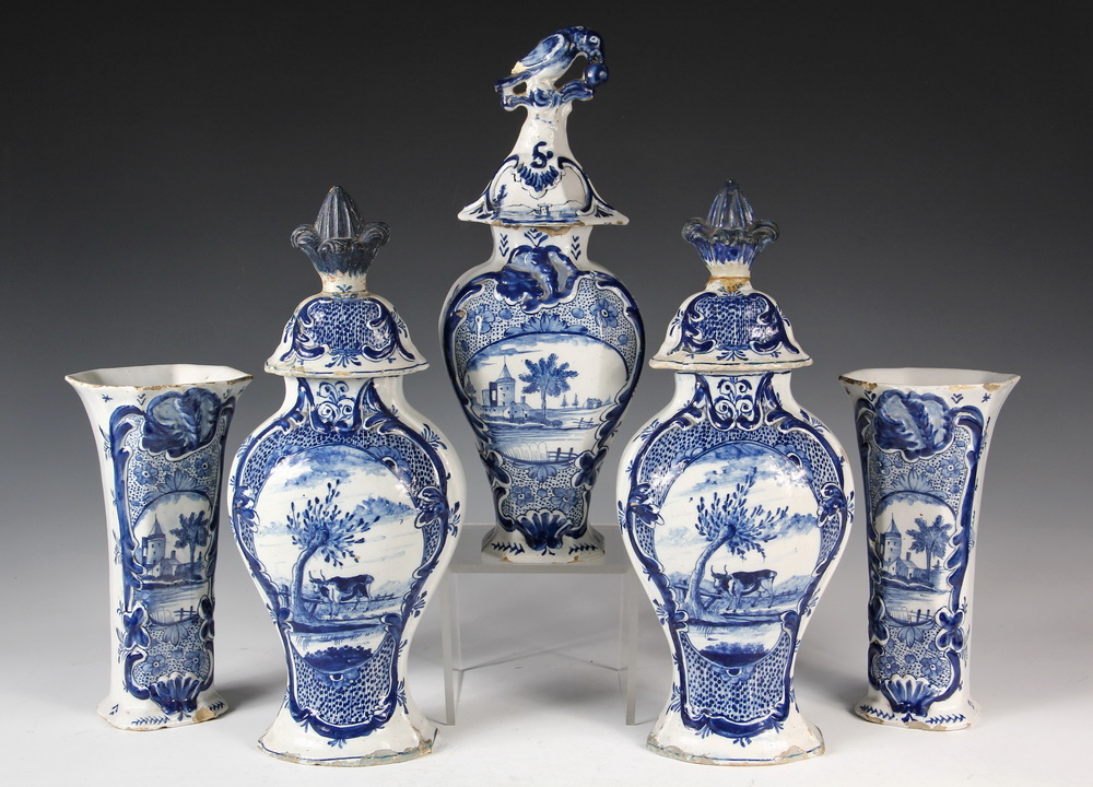 Appraisal: PC DELFT GARNITURE GROUP - th- th c including Pair