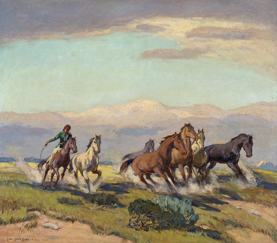 Appraisal: Navajo Herding Wild Horses by Carl Oscar Borg Carl Oscar