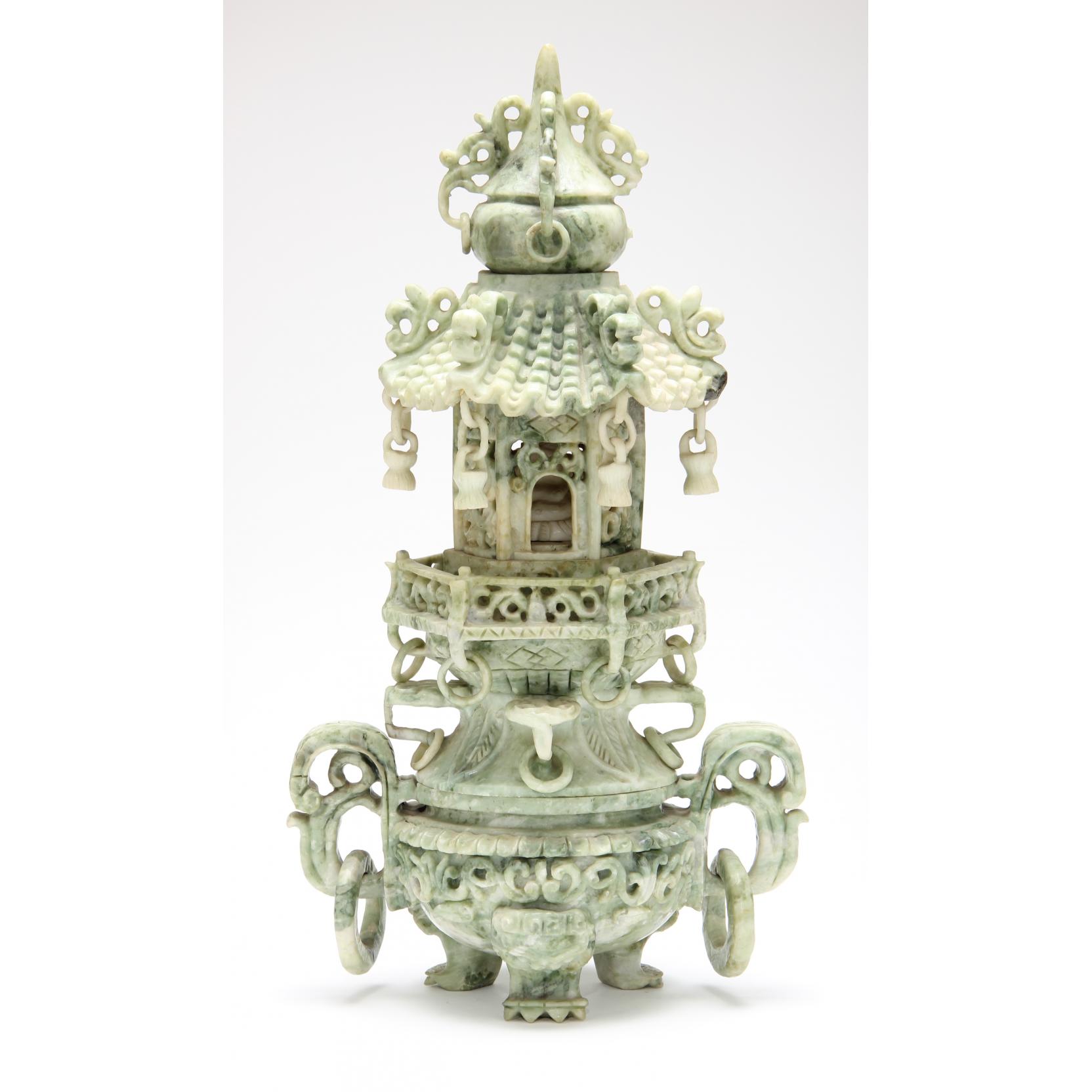 Appraisal: Chinese Soapstone Pagoda Censer finely carved with many details lid