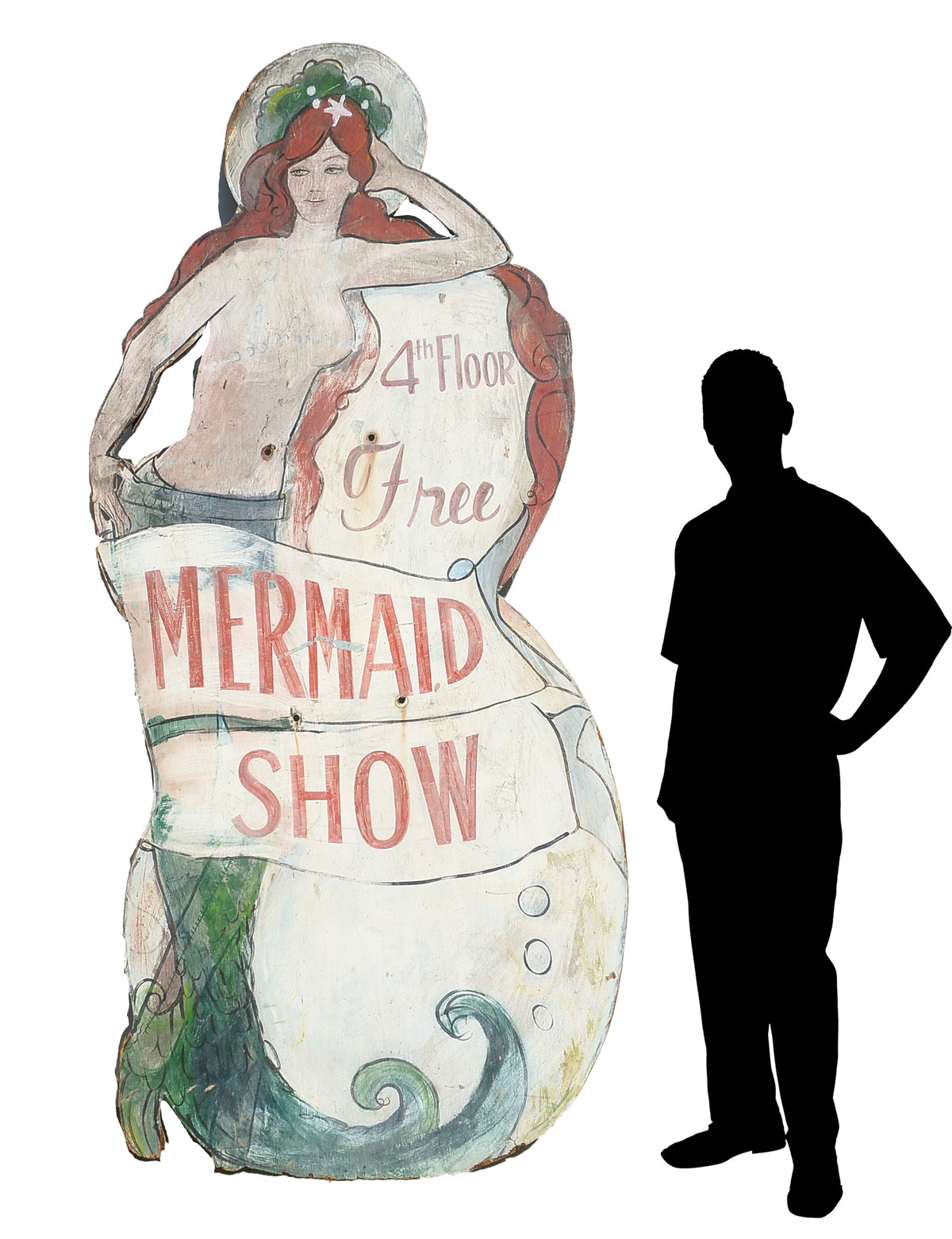 Appraisal: WEBB CITY MERMAID SHOW SIGN Hand-painted plywood Mermaid show sign