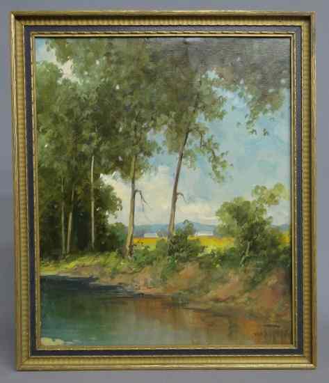 Appraisal: Painting oil on artist board ''Along the Roejan Columbia County