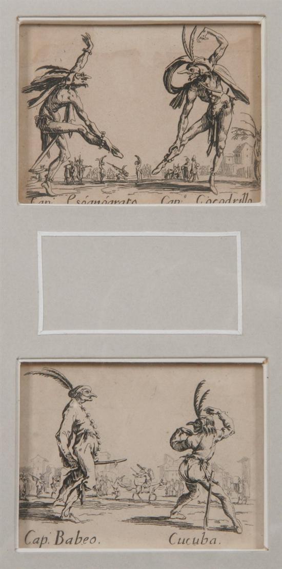 Appraisal: JACQUES CALLOT French - FIGURES FROM THE COMMEDIA DELL'ARTE two