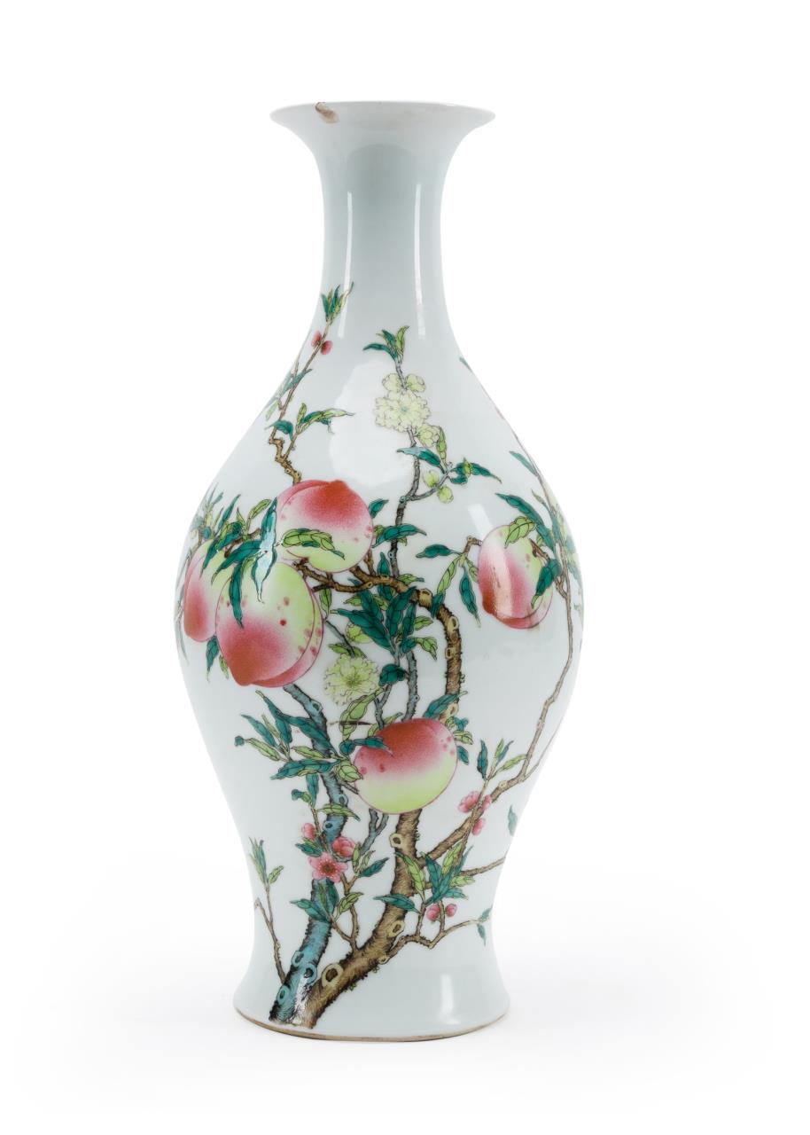 Appraisal: CHINESE ROSE FAMILLE PEACH AND BAT VASE Chinese Rose Famille