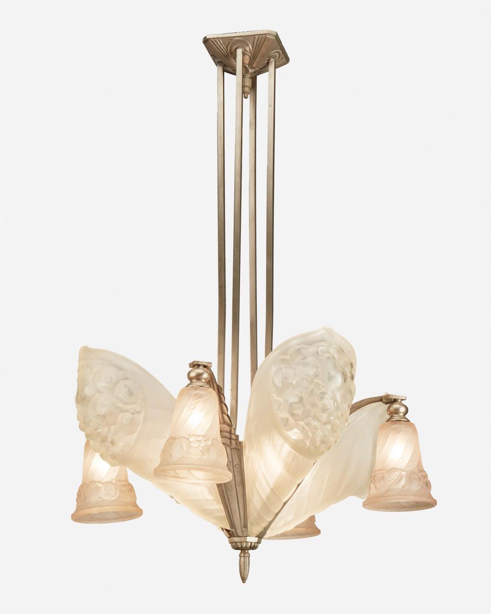 Appraisal: A Schneider Art Deco frosted glass chandelier Second-quarter th Century