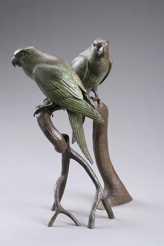 Appraisal: BRONZE ENTITLED CAROLINA PARAKEETS BY BILL SCHULTZ WISCONSIN - The