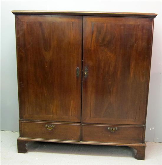 Appraisal: th century mahogany linen cupboard with two doors enclosing shelves