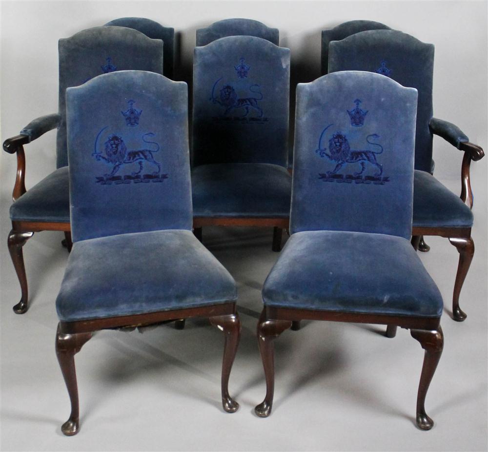 Appraisal: SET OF EIGHT QUEEN ANNE STYLE DINING CHAIRS WITH BLUE