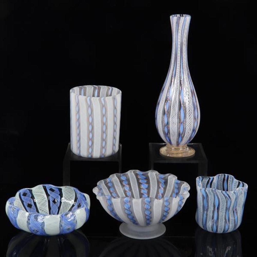 Appraisal: MURANO ITALIAN ART GLASS PC GROUP WITH BLUE WHITE AND