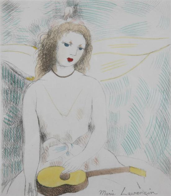 Appraisal: MARIE LAURENCIN French - JEUNE FILLE A LA GUITARE color