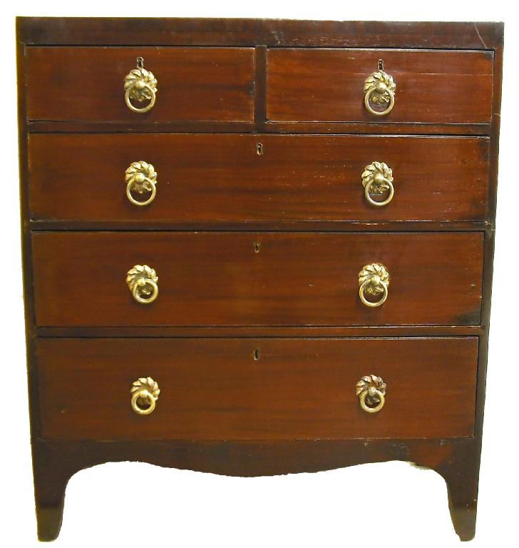 Appraisal: th century mahogany chest of two short over three long