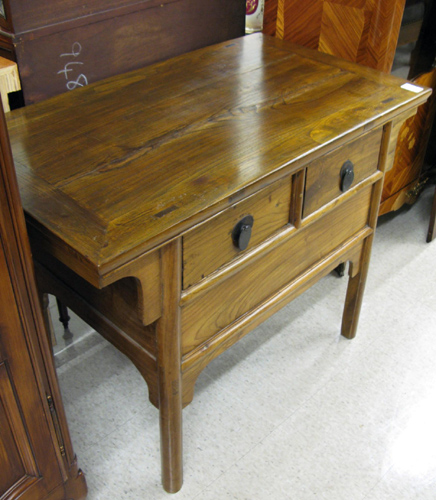 Appraisal: CHINESE ELMWOOD ALTAR TABLE having a rectangular top over two