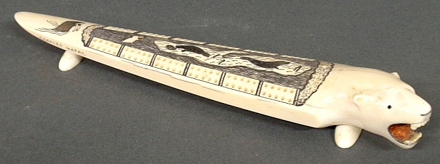 Appraisal: - Inuit walrus tusk cribbage board with a polar bear