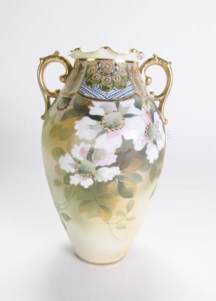 Appraisal: Nippon Morimura Brothers Floral Vase two handled vase with painted