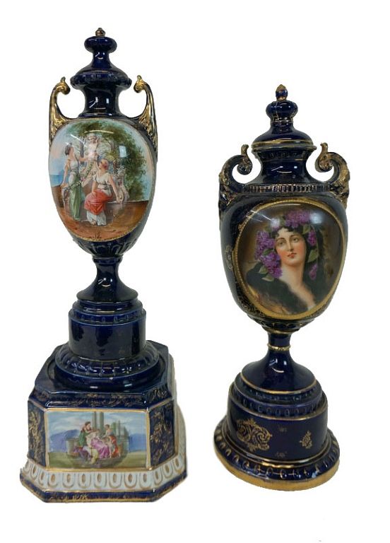 Appraisal: Pair of Royal Vienna Cobalt Blue Lidded Urns Pair of