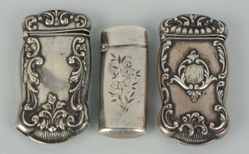 Appraisal: Lot Of Sterling Silver Match Safes Or Vestas All three