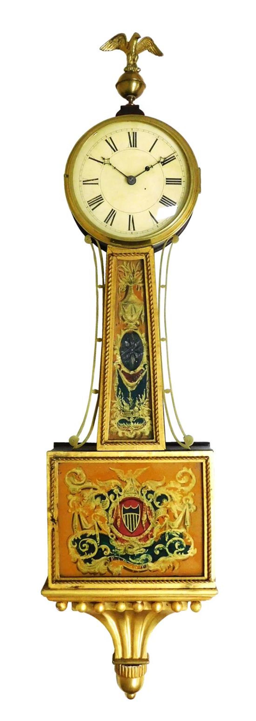 Appraisal: Presentation Patent Timepiece banjo clock New England c mahogany case