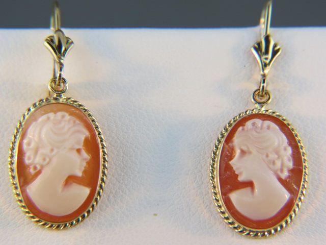 Appraisal: Cameo Earrings carved shell portraits of a lady oval x