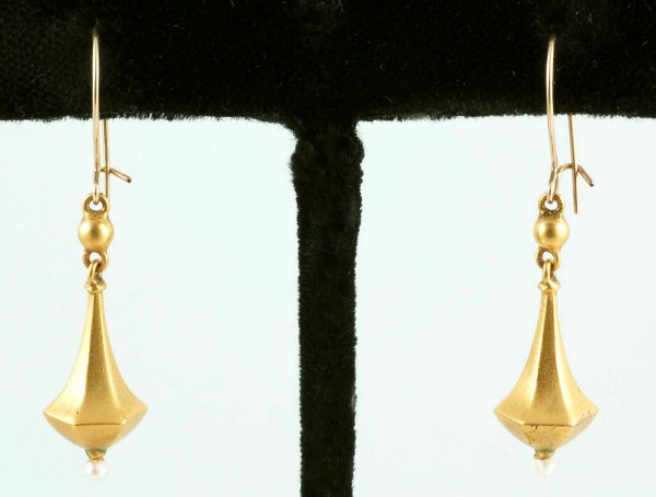 Appraisal: Victorian drop earrings of approximately K yellow gold Paneled teardrops