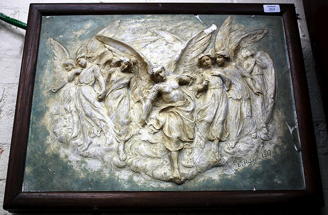 Appraisal: E HALSE An early th century plaster wall plaque depicting