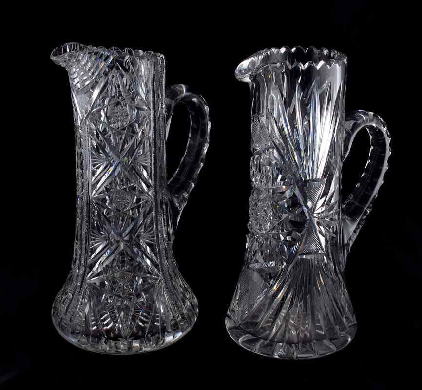 Appraisal: AMERICAN BRILLIANT CUT GLASS CHAMPAGNE PITCHERS Predominate hobstar design with