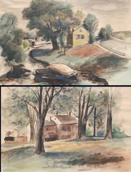 Appraisal: CIKOVSKY Nikolai American - Pair of Watercolors landscapes with homes