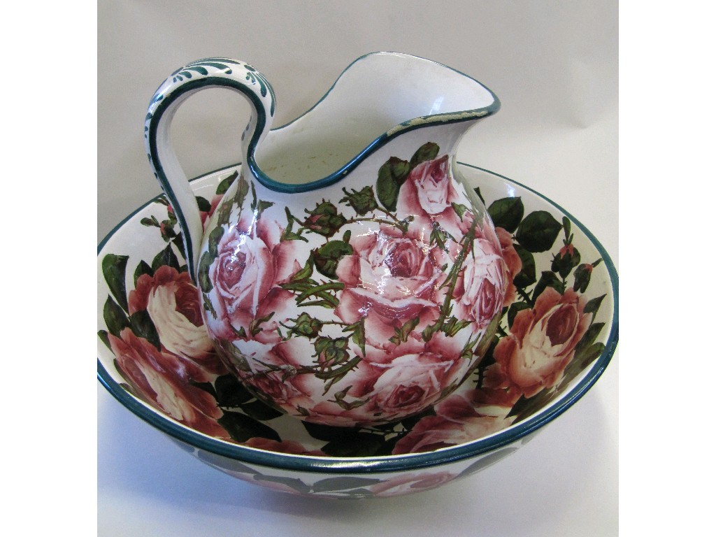 Appraisal: Wemyss ewer and basin decorated with cabbage roses impressed R