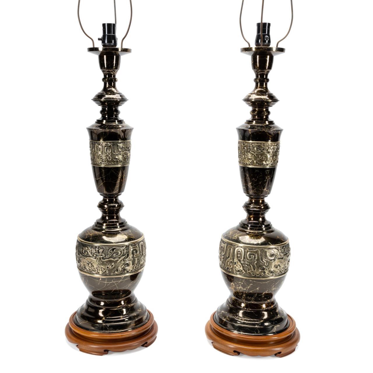 Appraisal: PAIR OF JAMES MONT STYLE CHINESE FORM TABLE LAMPS Manner