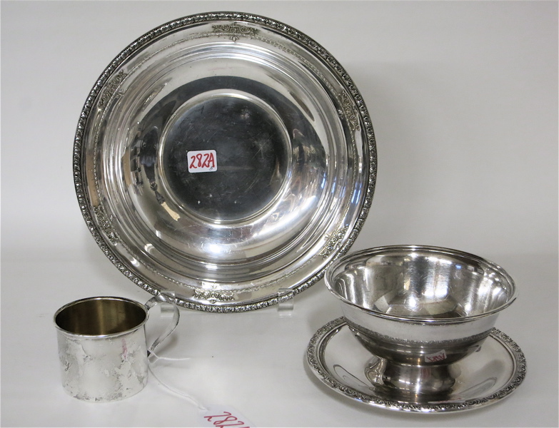 Appraisal: THREE STERLING SILVER HOLLOWWARE PIECES Wallace bowl D International sterling