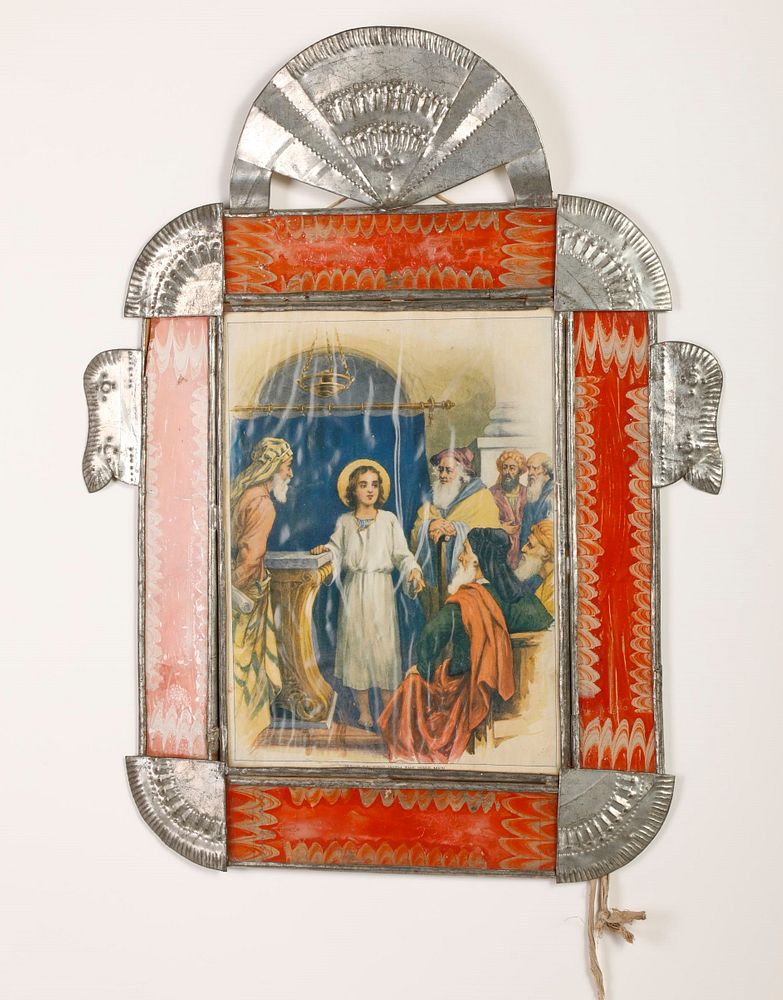 Appraisal: Tin Frame with Devotional Print ca Attributed to Isleta Tinsmith