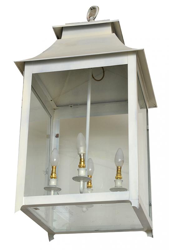 Appraisal: A WHITE METAL AND GLASS HANGING LANTERN the rectangular body