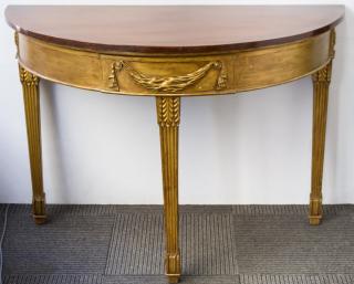 Appraisal: Demilune Console Table Neoclassical Manner Vintage demilune table with Neoclassical