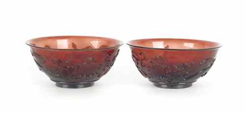 Appraisal: Pair of amethyst Peking glass bowls h dia