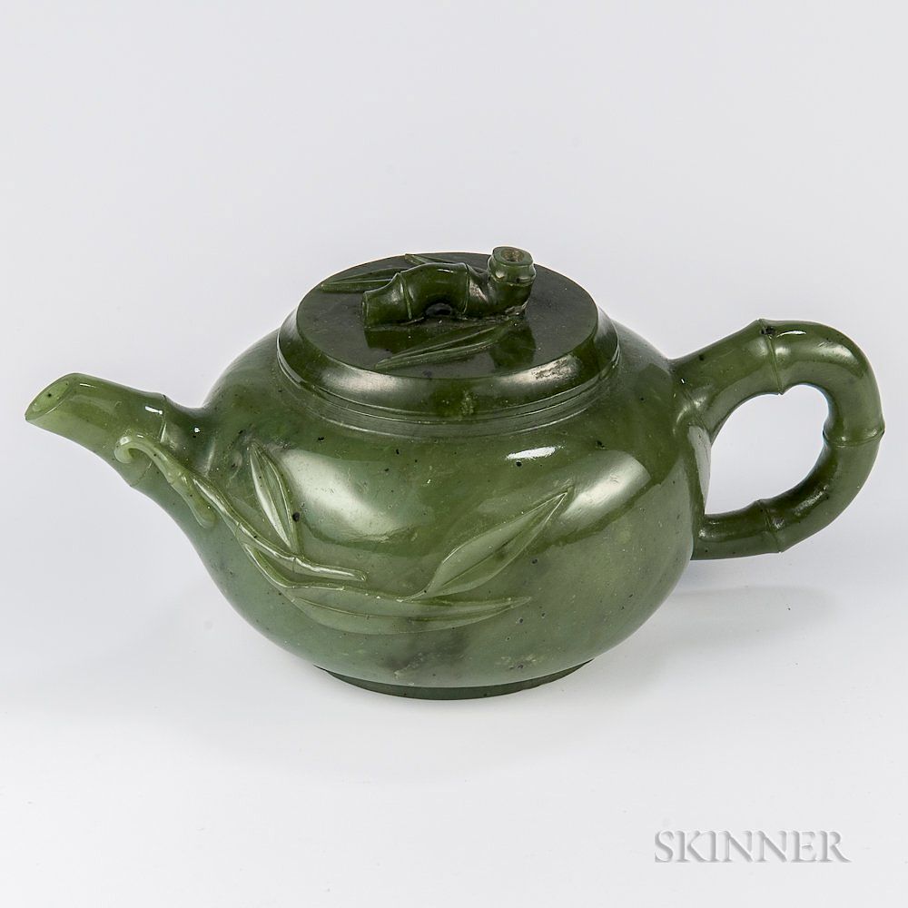 Appraisal: Miniature Jade Teapot Miniature Jade Teapot China spinach green color