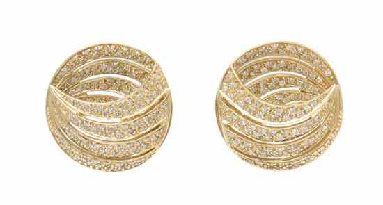 Appraisal: A Pair of Karat Yellow Gold and Diamond Earclips in