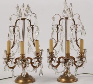 Appraisal: PAIR OF GILT BRONZE AND CRYSTAL GIRANDOLES PAIR OF GILT