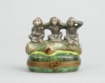 Appraisal: French Hand-Painted Limoges Trinket Box with Three Wise Monkeys x