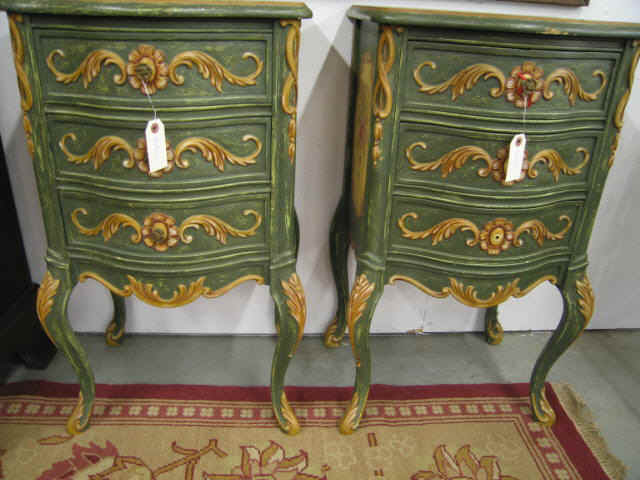 Appraisal: Pair of Italian Handpainted Bedside Cabinets triple drawer tall wide