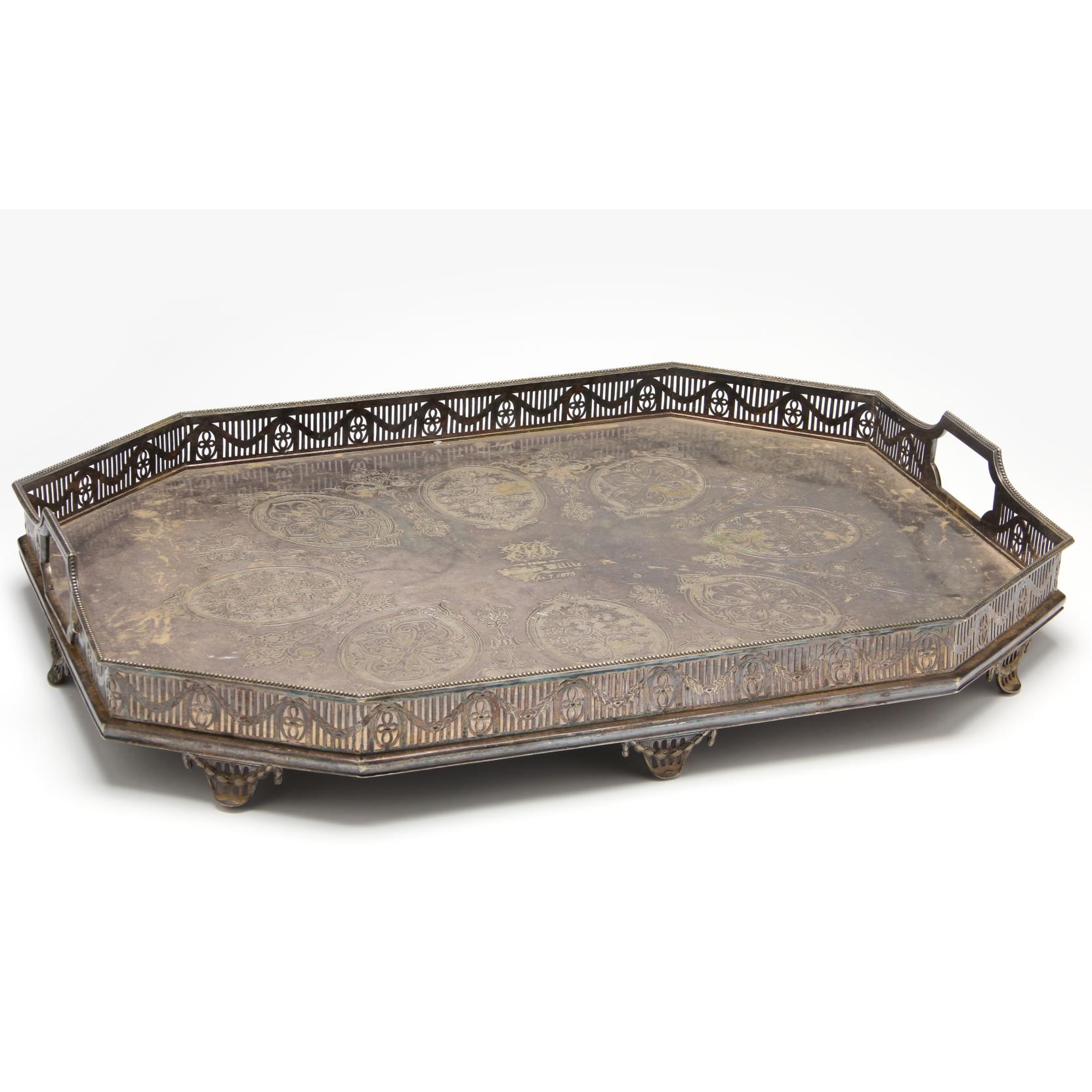 Appraisal: Large Antique English Silverplate Gallery Tray by Martin Hall Co