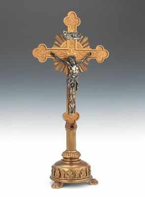 Appraisal: Cast Brass and Silver Gilt Cross Traditional cast brass cross