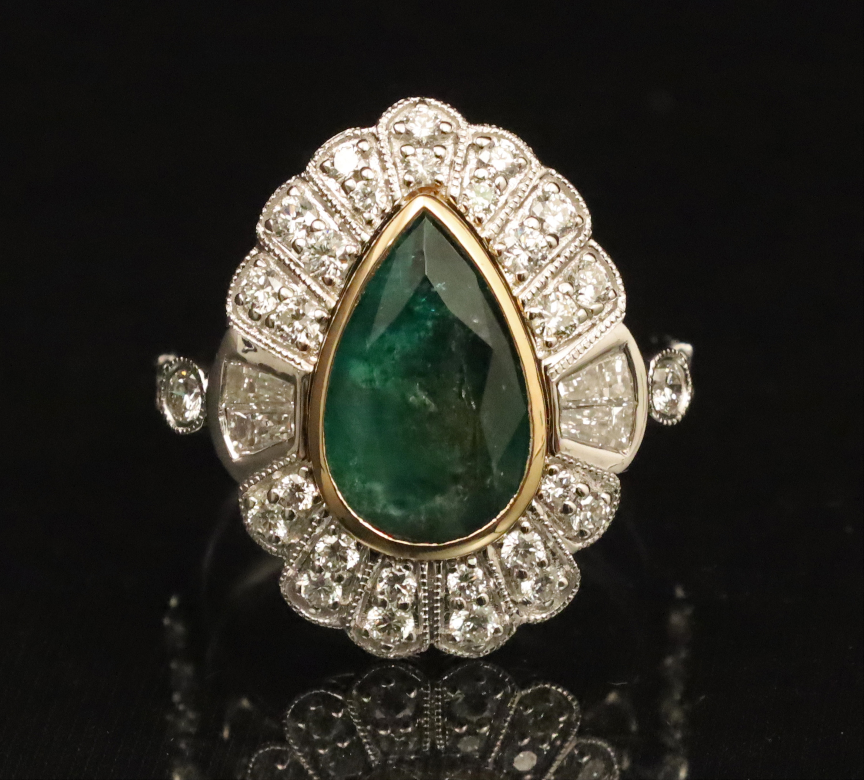 Appraisal: K GOLD EMERALD DIAMOND RING K yellow and white gold