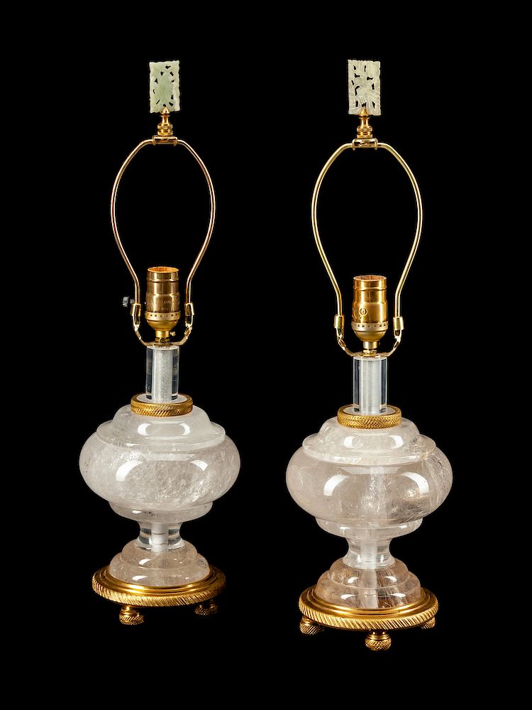 Appraisal: A Pair of Louis XVI Style Gilt-Bronze-Mounted Rock Crystal Lamps