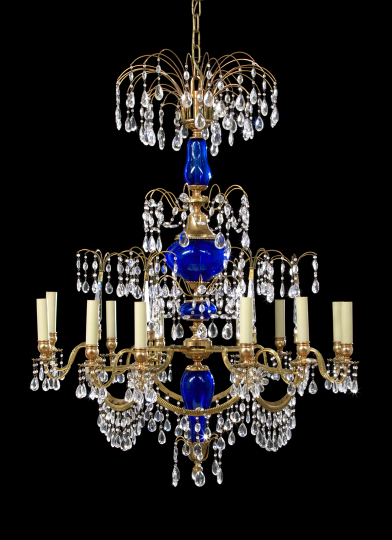 Appraisal: Good Swedish Gilt-Brass and Cobalt and Colorless Glass Tiered Twelve-Light