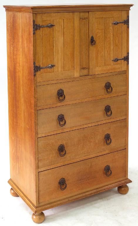 Appraisal: YORKSHIRE OAK TALLBOY MID th CENTURY with a pair of