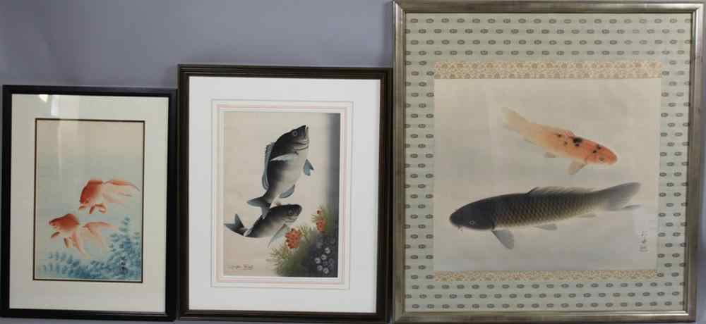 Appraisal: JAPANESE WOODBLOCK PRINTS including ''Goldfish'' signed Shoson - matted and