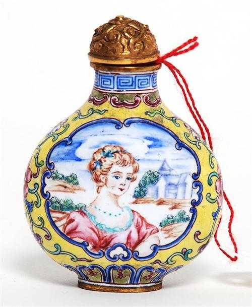 Appraisal: SNUFF BOTTLE China th th century H cm Polychrome enamel