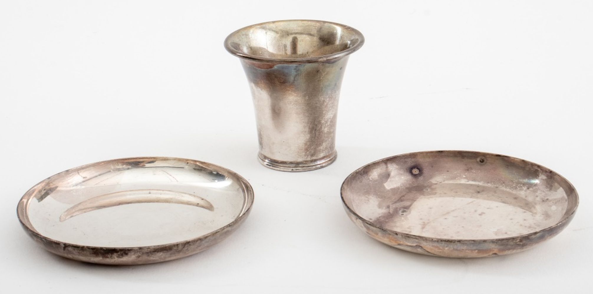 Appraisal: WYLER SILVER PLATE CUP AND TWO SMALL DISHES Wyler silver