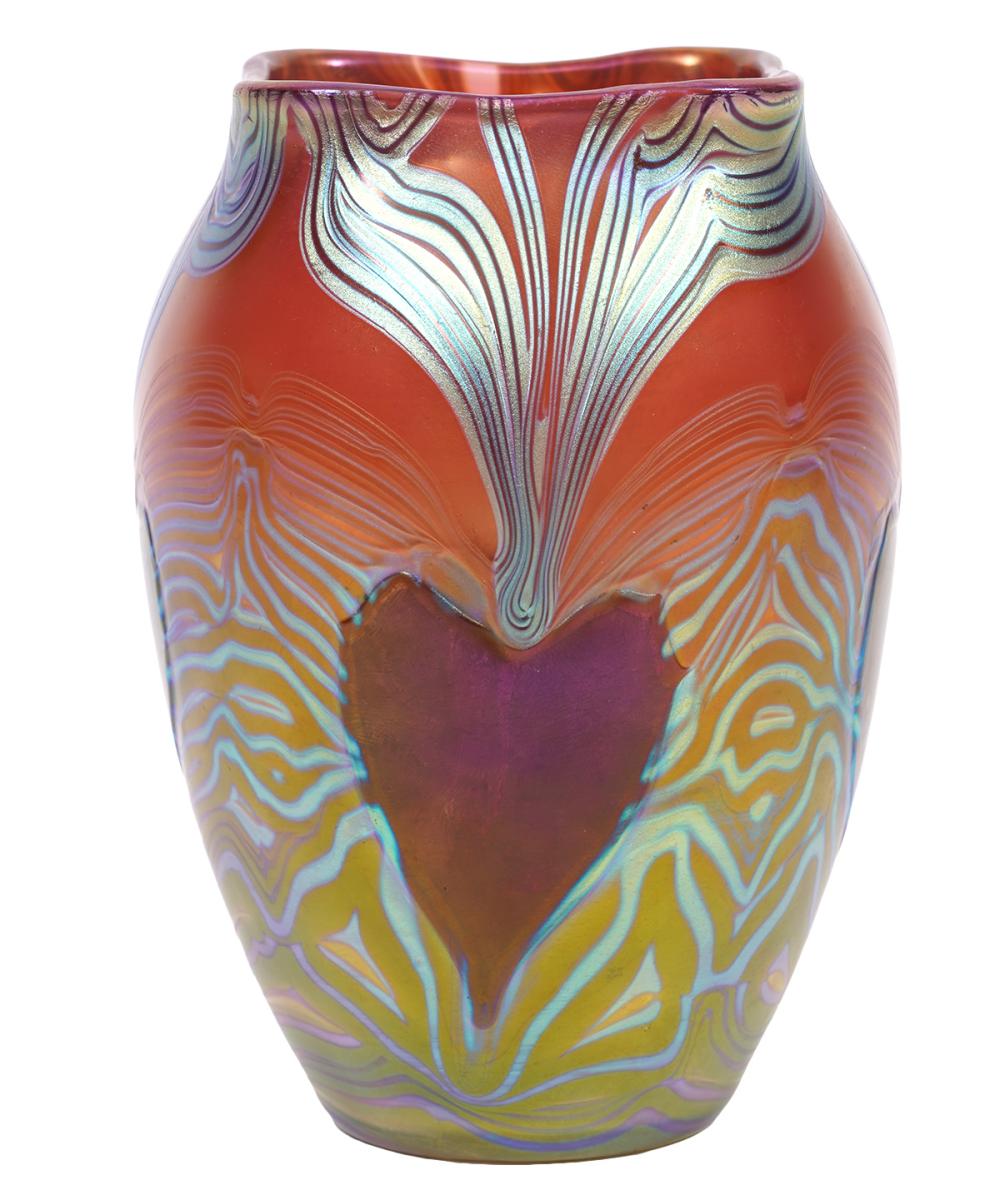 Appraisal: ATTBR LOETZ ART GLASS HEARTS VASEGlass vase attributed to Loetz