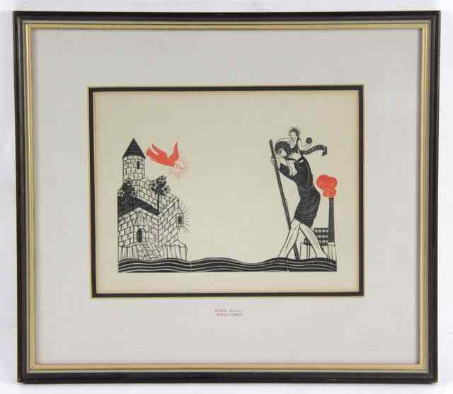 Appraisal: Eric Gill St Christopher woodcut cm x cm x