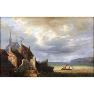 Appraisal: th Century French School Oil On Canvas Coastal Village Scene