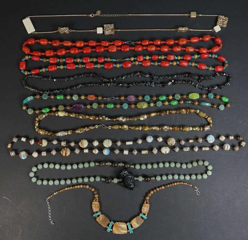 Appraisal: GROUPING OF NATURAL JEWELRYGrouping of natural necklaces Hardstone glass and